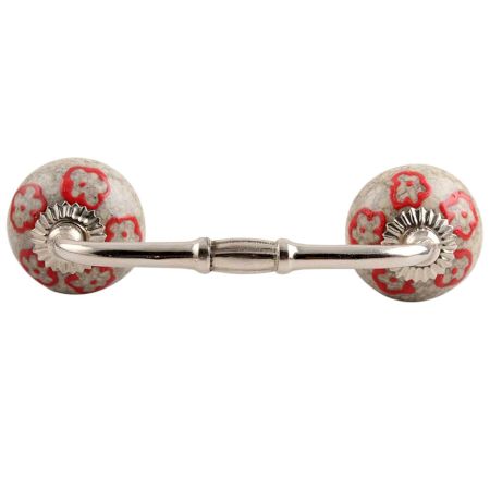 Red Embossed Tiny Flower Crackle Ceramic Bridge Handle